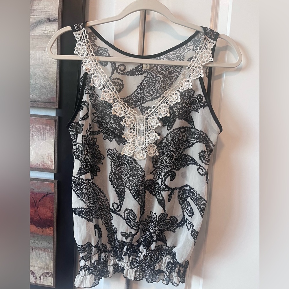 Pretty Sheer White & Black Blouse